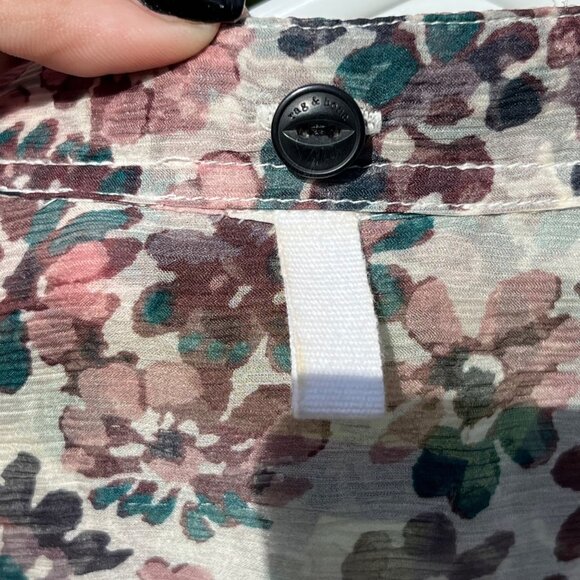 Rag & Bone Susan Floral Printed Silk Sheer Top in Ivory Floral Size XXS - Picture 6 of 11